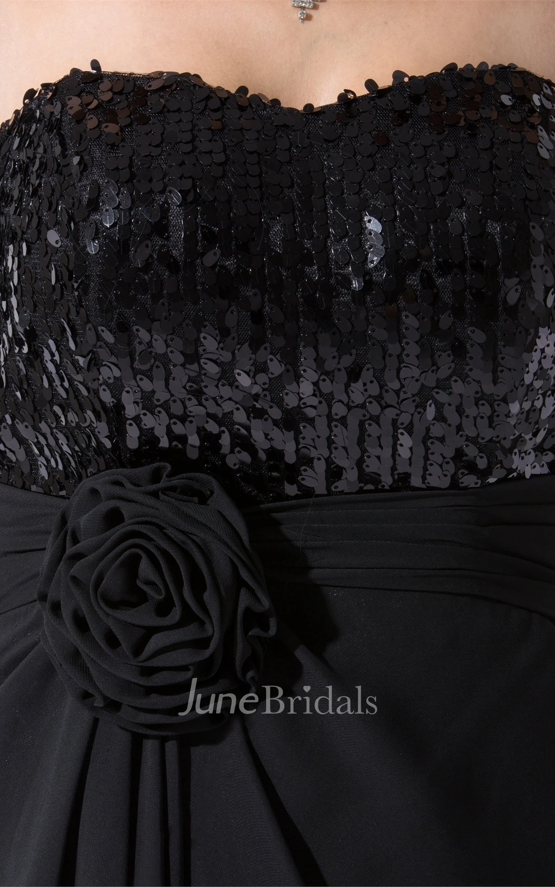 Sweetheart A-Line Midi Dress with Flower and Sequined Top