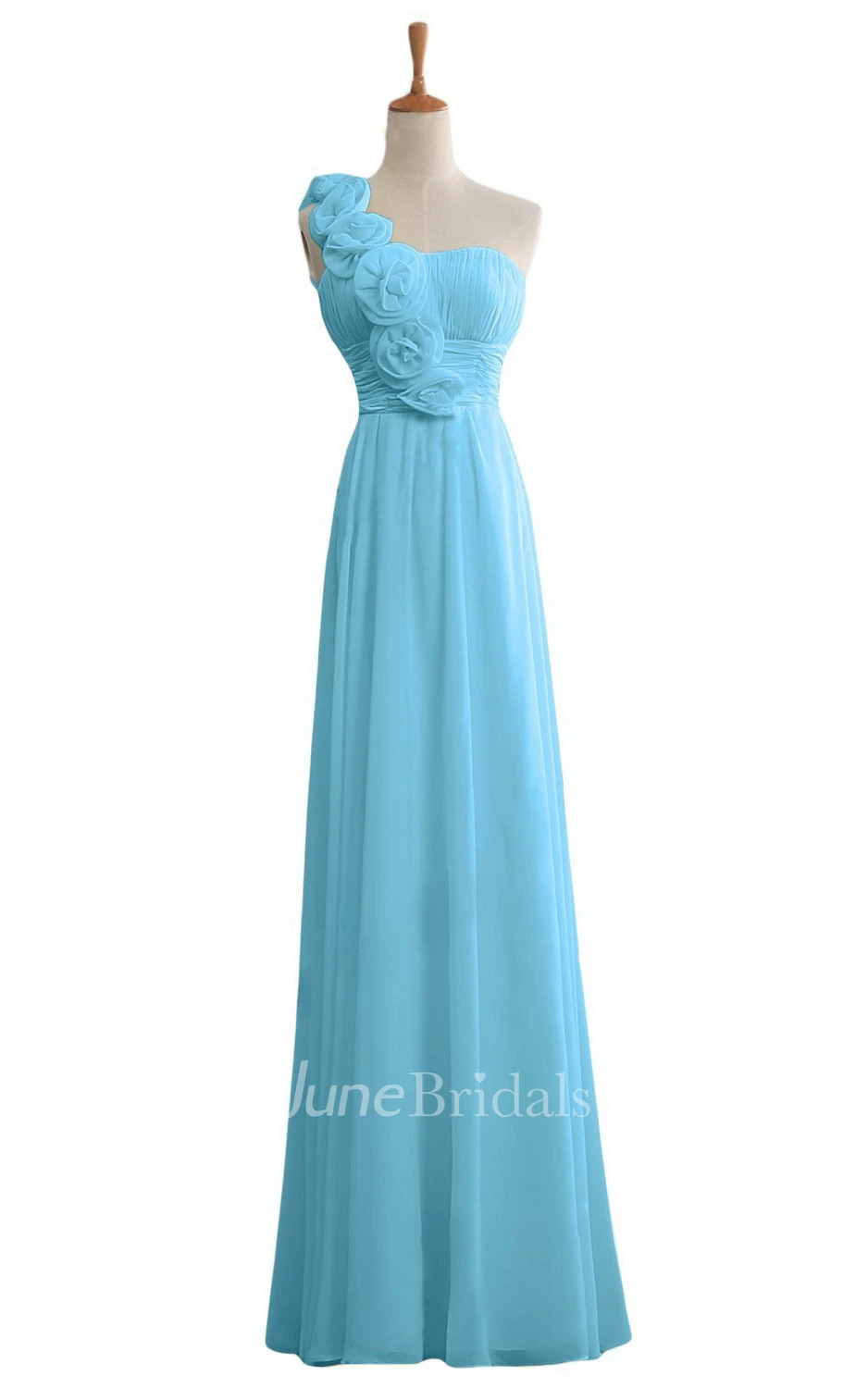 One-shoulder Floral Appliqued Long Layered Chiffon Dress