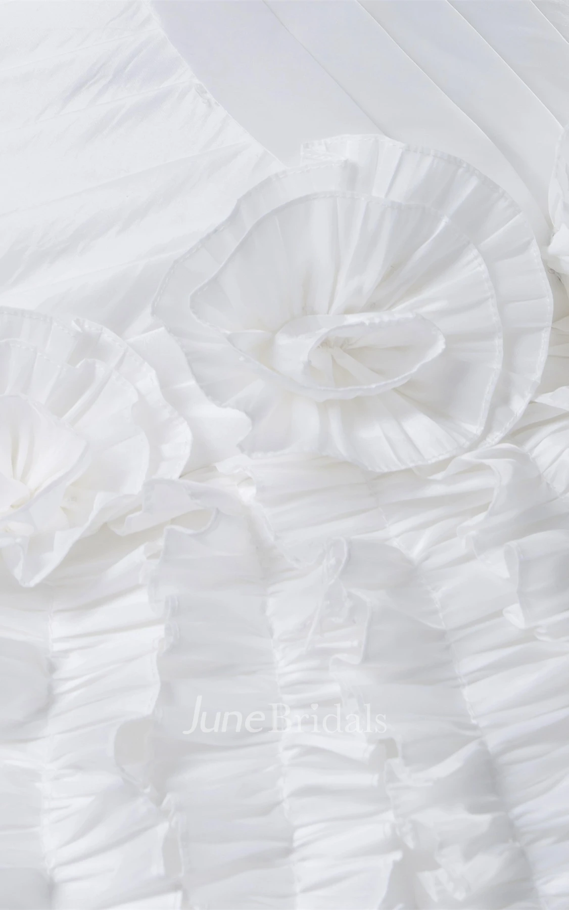 Strapless Criss-Cross A-Line Satin Bodice Dress with Flowers and Tulle Overlay