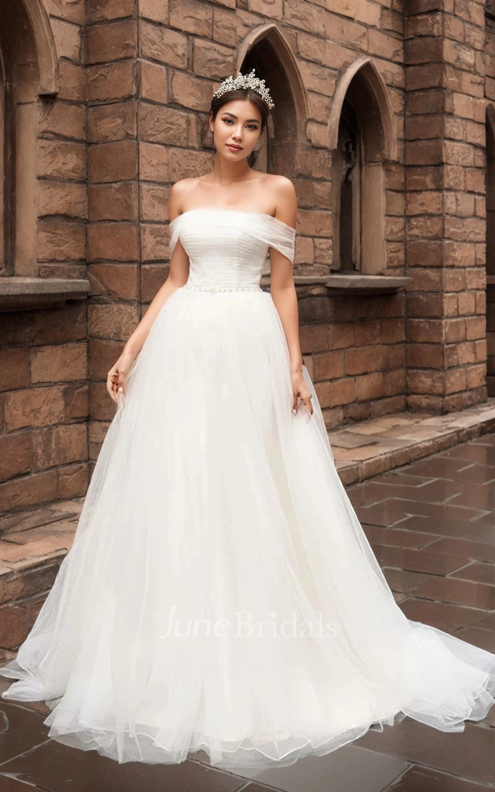 Vintage Princess A-Line Off-the-Shoulder Wedding Dress with Sweep Train