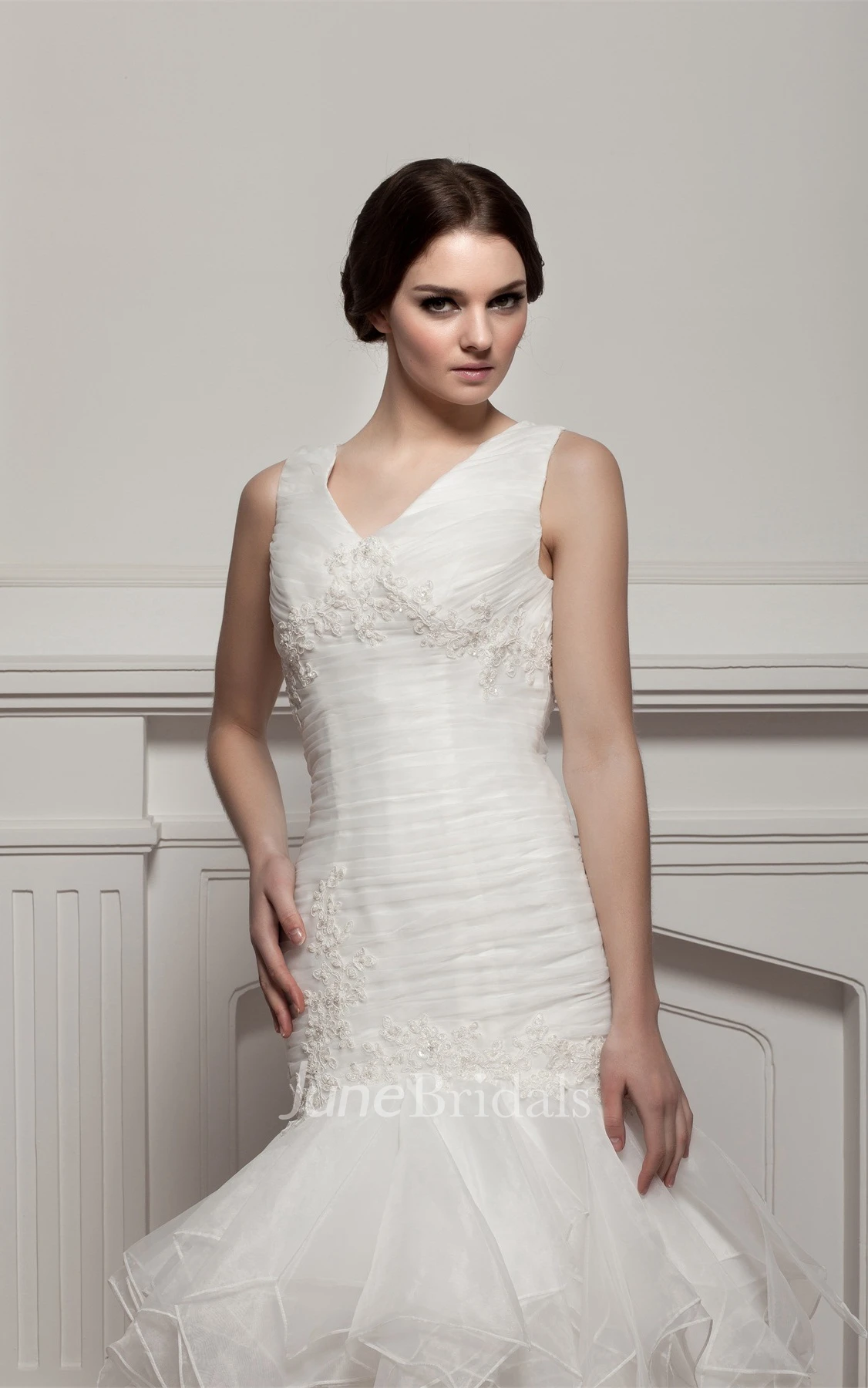 V-Neck Mermaid Ruffled Dress with Appliques and Tiers