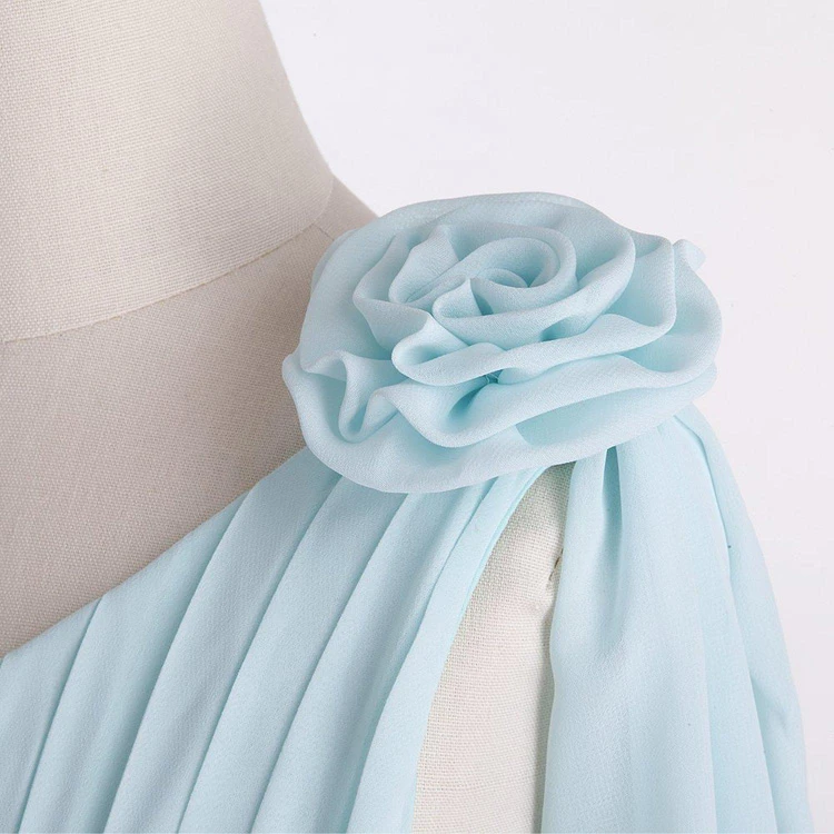 One-shoulder A-line Pleated Dress With Flowers