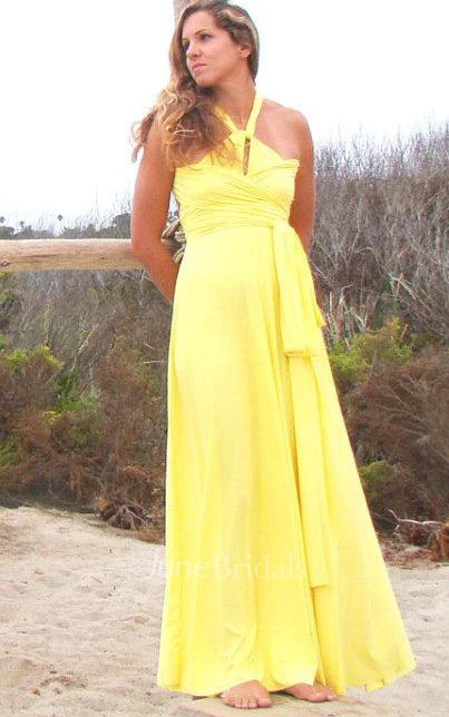 Dahlia Lemon Yellow Long Octopus Convertible Wrap Gown Dress