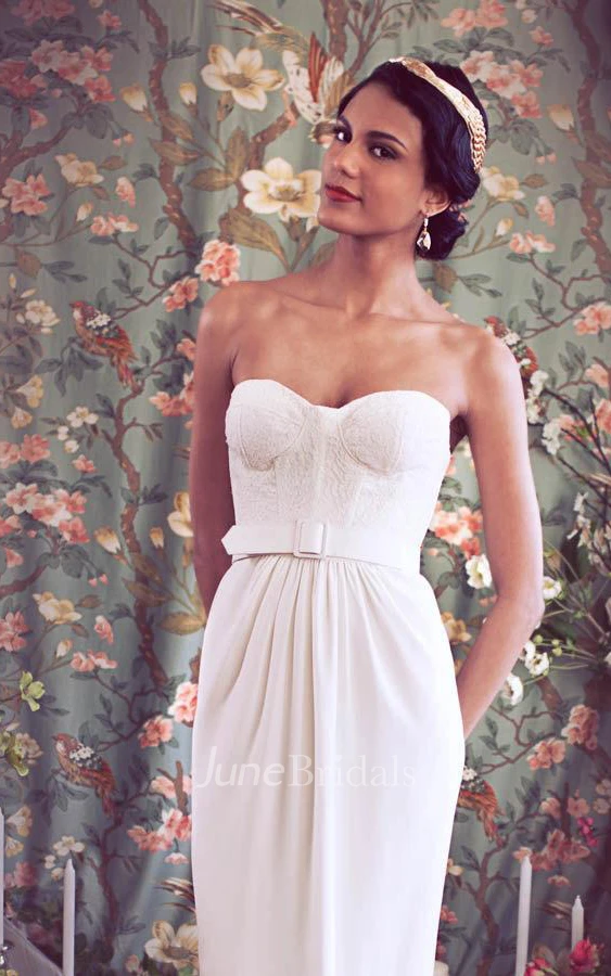 Sweetheart Empire Pencil Chiffon Wedding Dress With Sash And Button Back