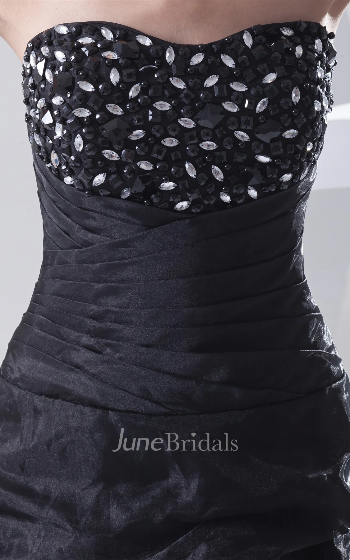 sweetheart short pick-up dress with ruffles and rhinestone