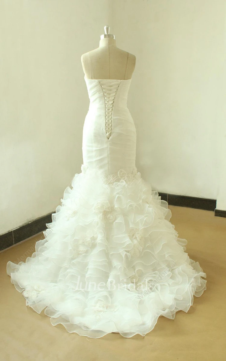 Sweetheart Organza Weddig Dress With Flower