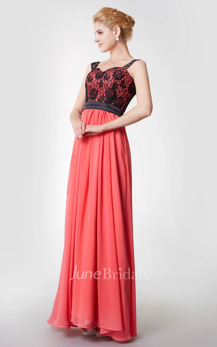 A-line Lace Strap Chiffon Gown With Satin Belt