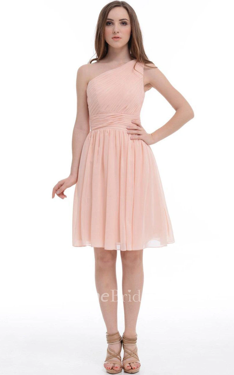 A-line Short One-shoulder Chiffon&Satin Dress With Ruffles