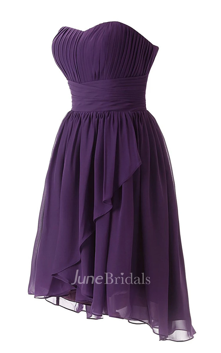 Strapless Sweetheart Pleated Short Dress With Ruched Band