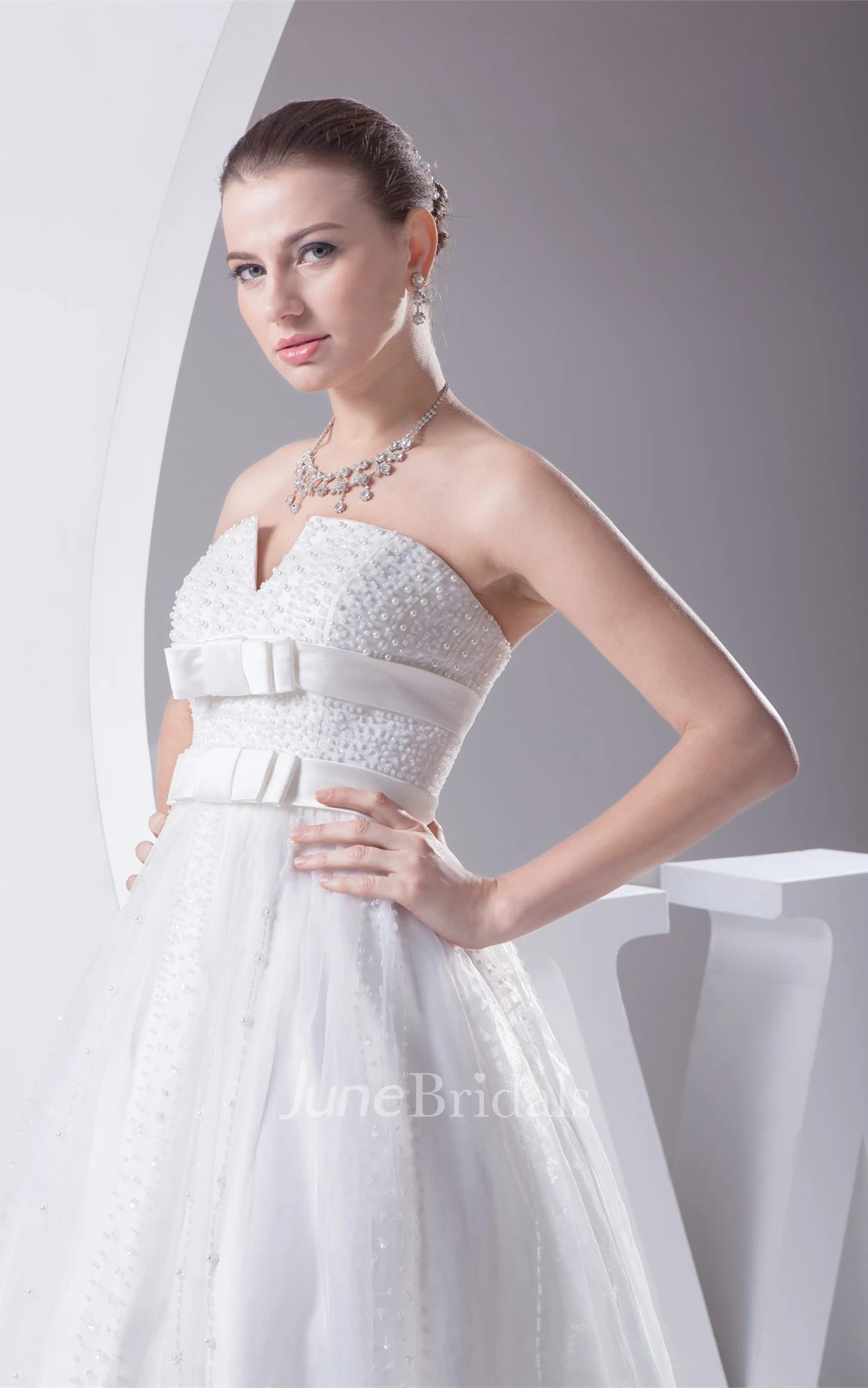 Strapless Notched Tulle A-Line Gown with Crystal Detailing