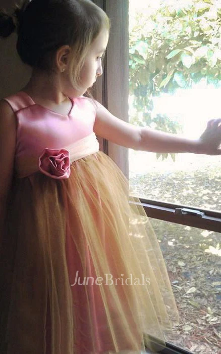 Floral Two-Tone Tulle Dress With Bow