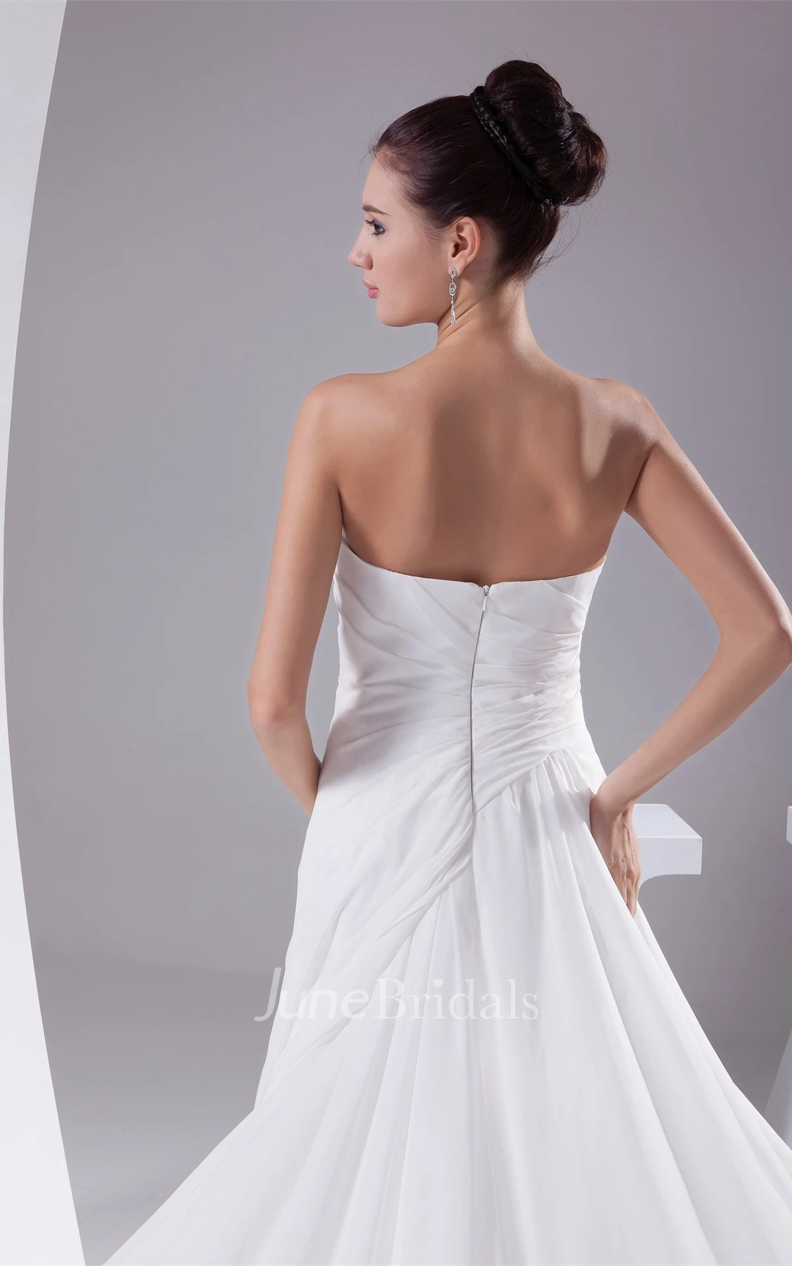 Strapless Chiffon Pleated Maxi Dress with Beading and Central Ruching