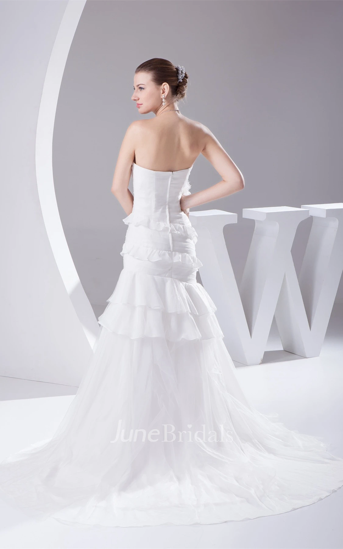 Sweetheart Criss-Cross Mermaid Tulle Dress with Peplum and Flower