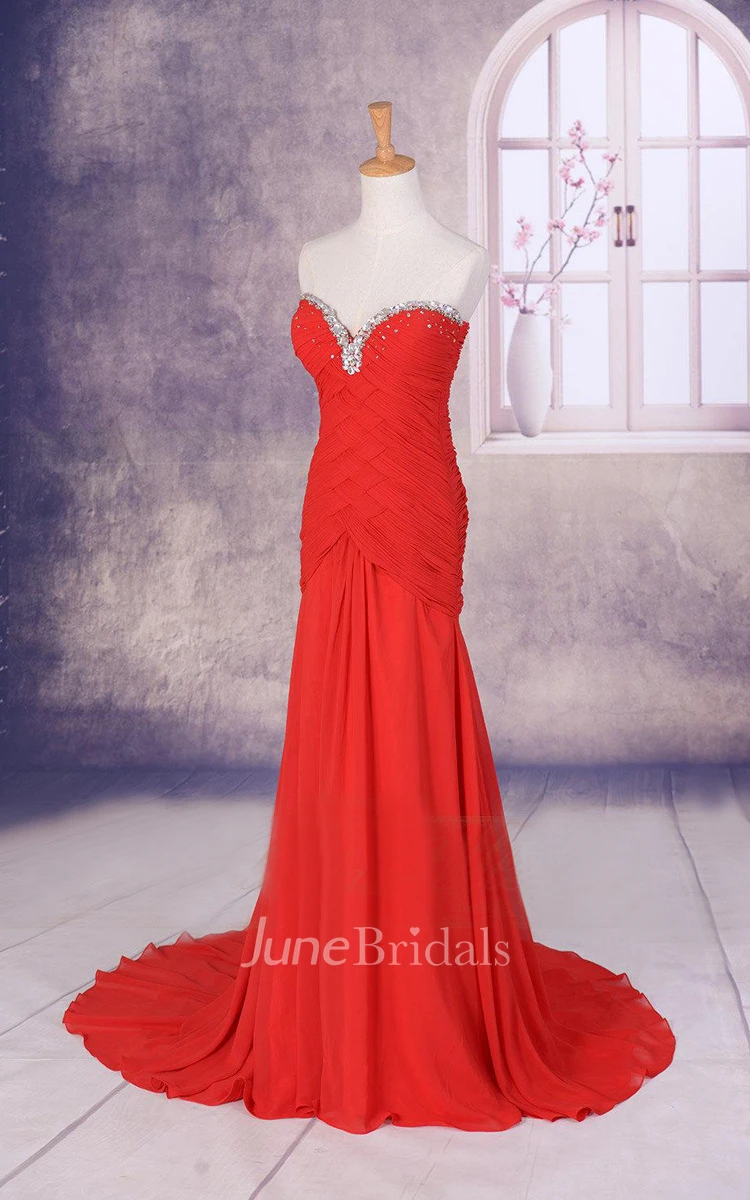 Sleeveless Mermaid Chiffon Dress With Beading And Criss Cross Ruching