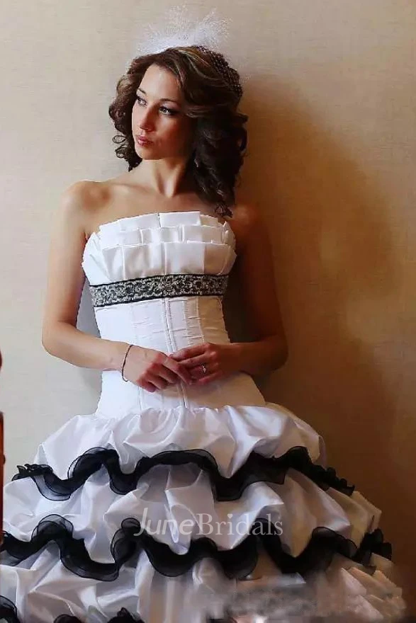 A-Line Strapless Taffeta High-Low Sleeveless Wedding Dress with Corset Back