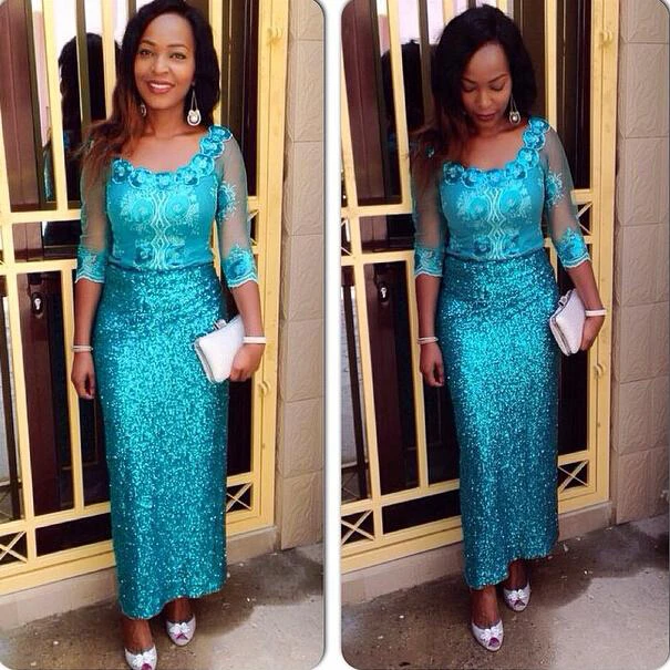 Glamorous Sequins Half Sleeve Evening Dress Floor Length