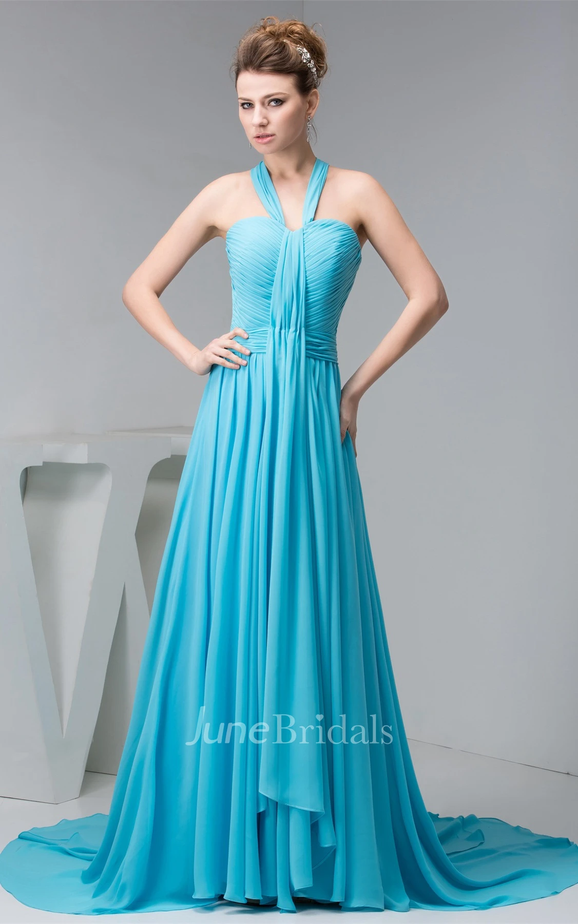 Sleeveless Criss-Cross Chiffon Dress with Pleats and Halter