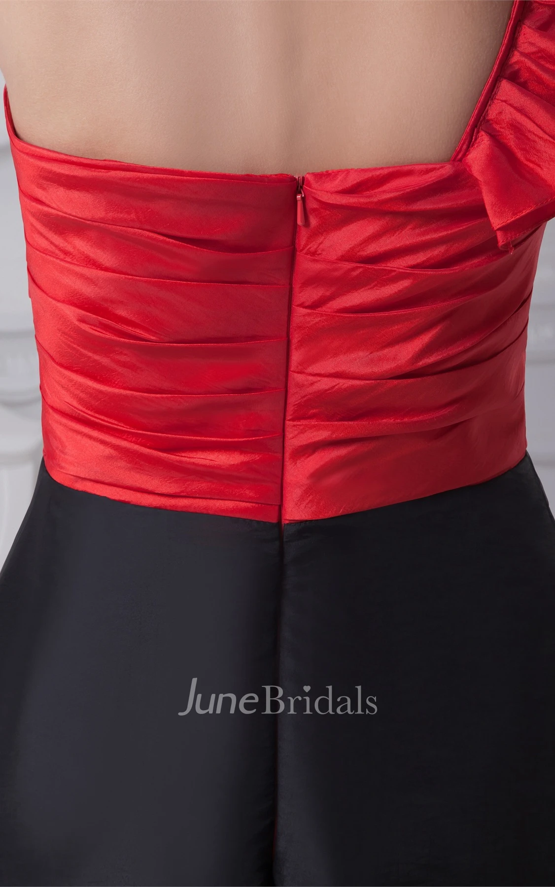 Two-Tone One-Shoulder Satin Mini Dress with Ruching