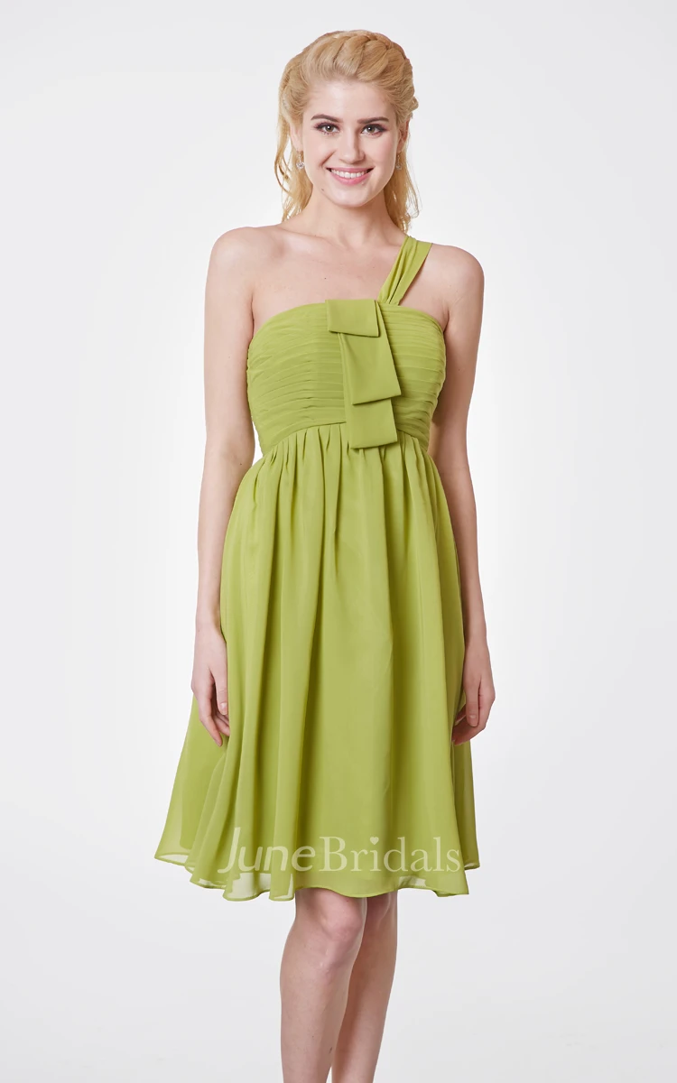 Greek Style One-shoulder Short Chiffon Dress With Ruched Bodice