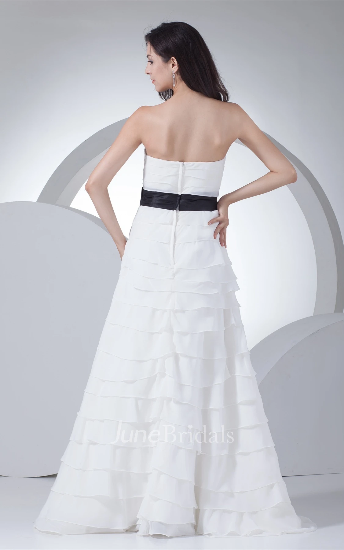 Sweetheart Chiffon Ruched Dress with Tiers and Floral Waist