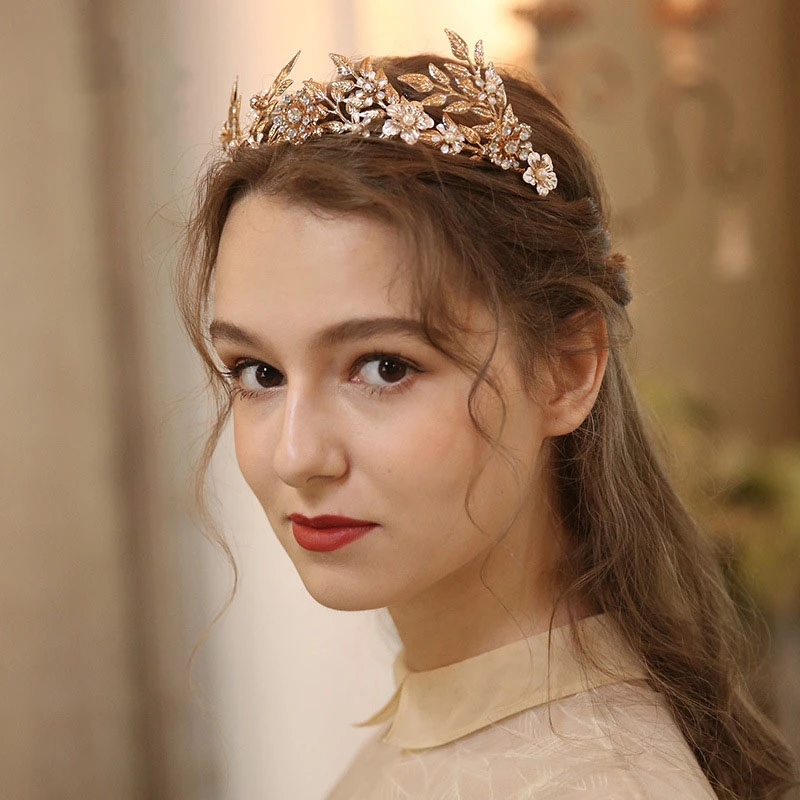 Forest Style Beaded Crown with Flowers and Leaves