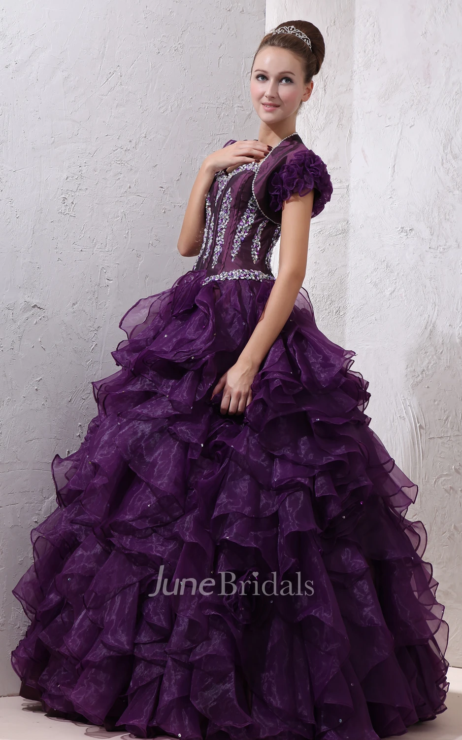 Strapless Organza Quinceanera Dress With Ruffles And Crystal Detailing