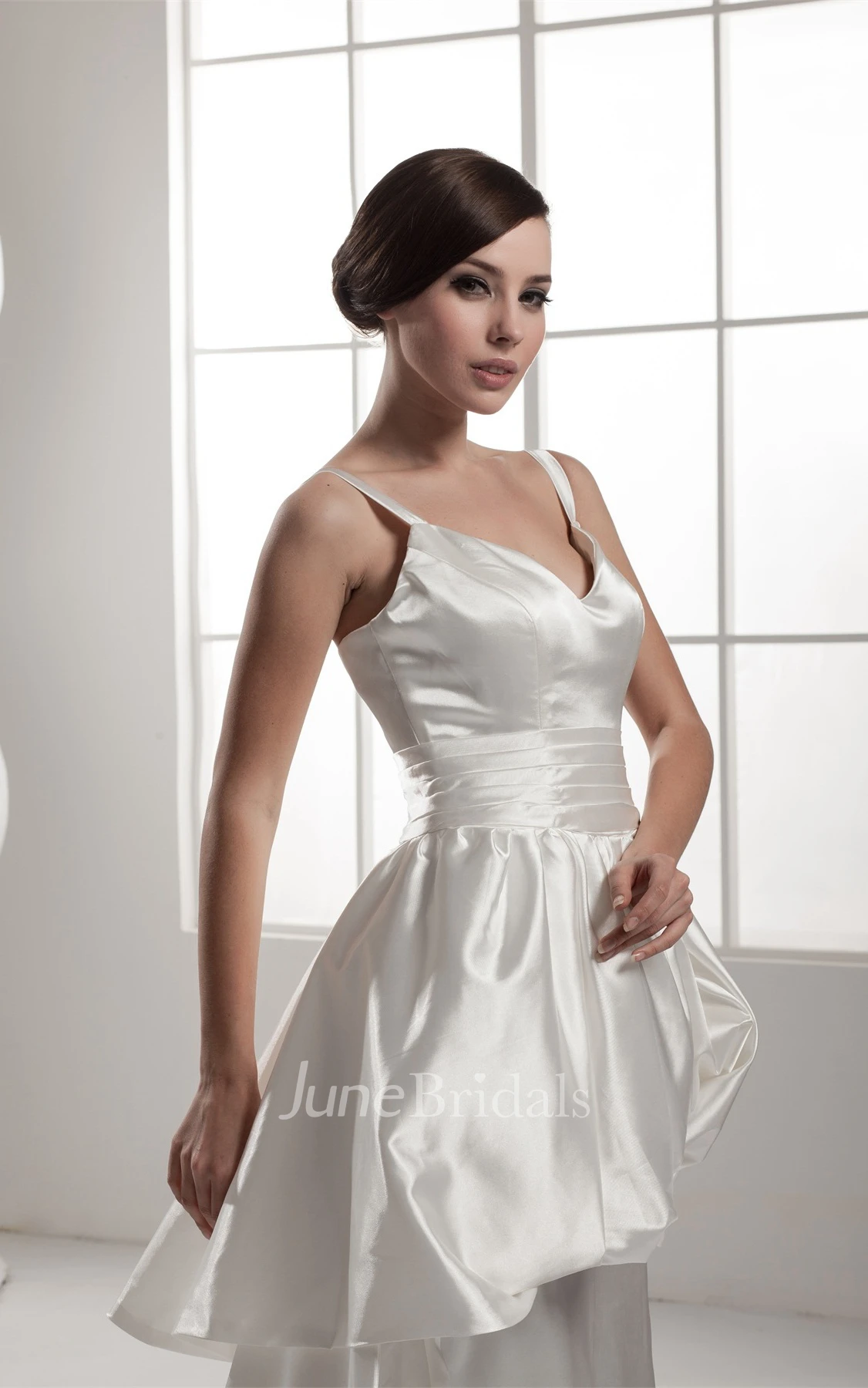 Strapped Pick-Up A-Line Gown with Ruching and Corset Back