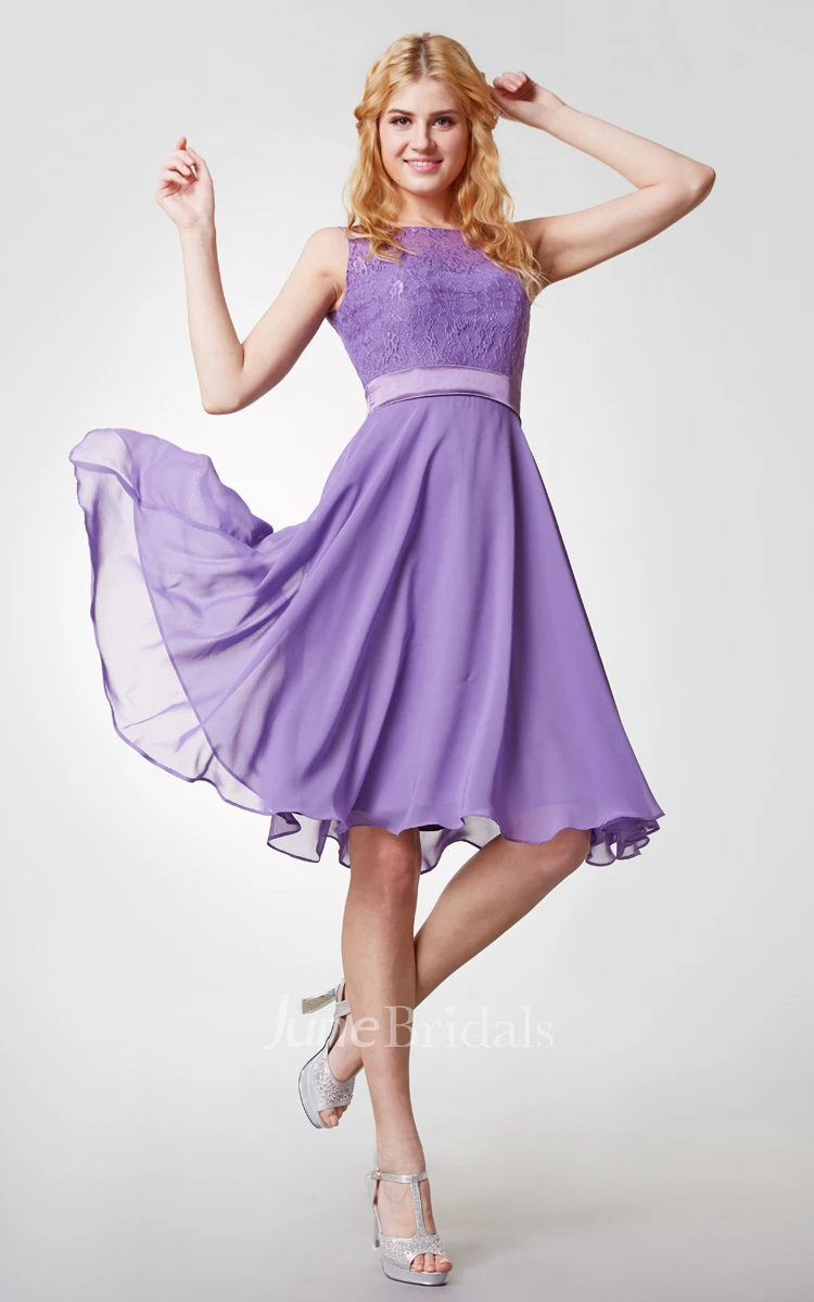 High Neck Lace and Chiffon Short Bridesmaid Dress