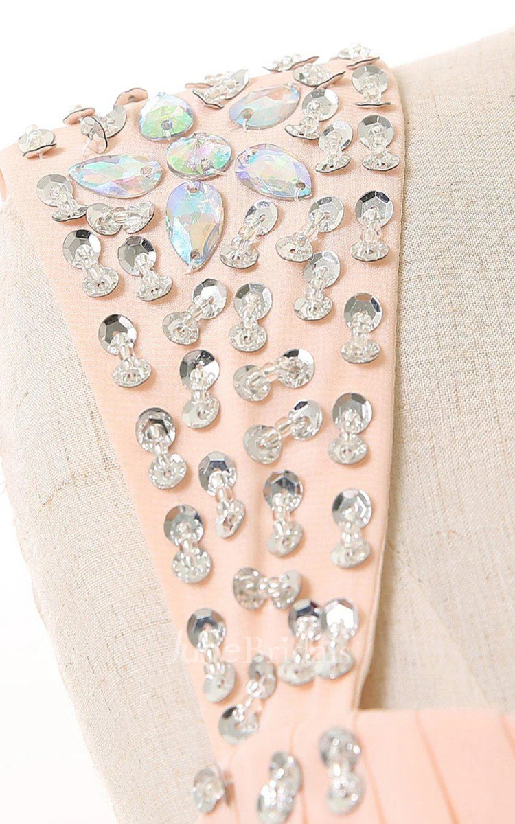 Cap-sleeved A-line Chiffon Dress With Sequined Shoulders