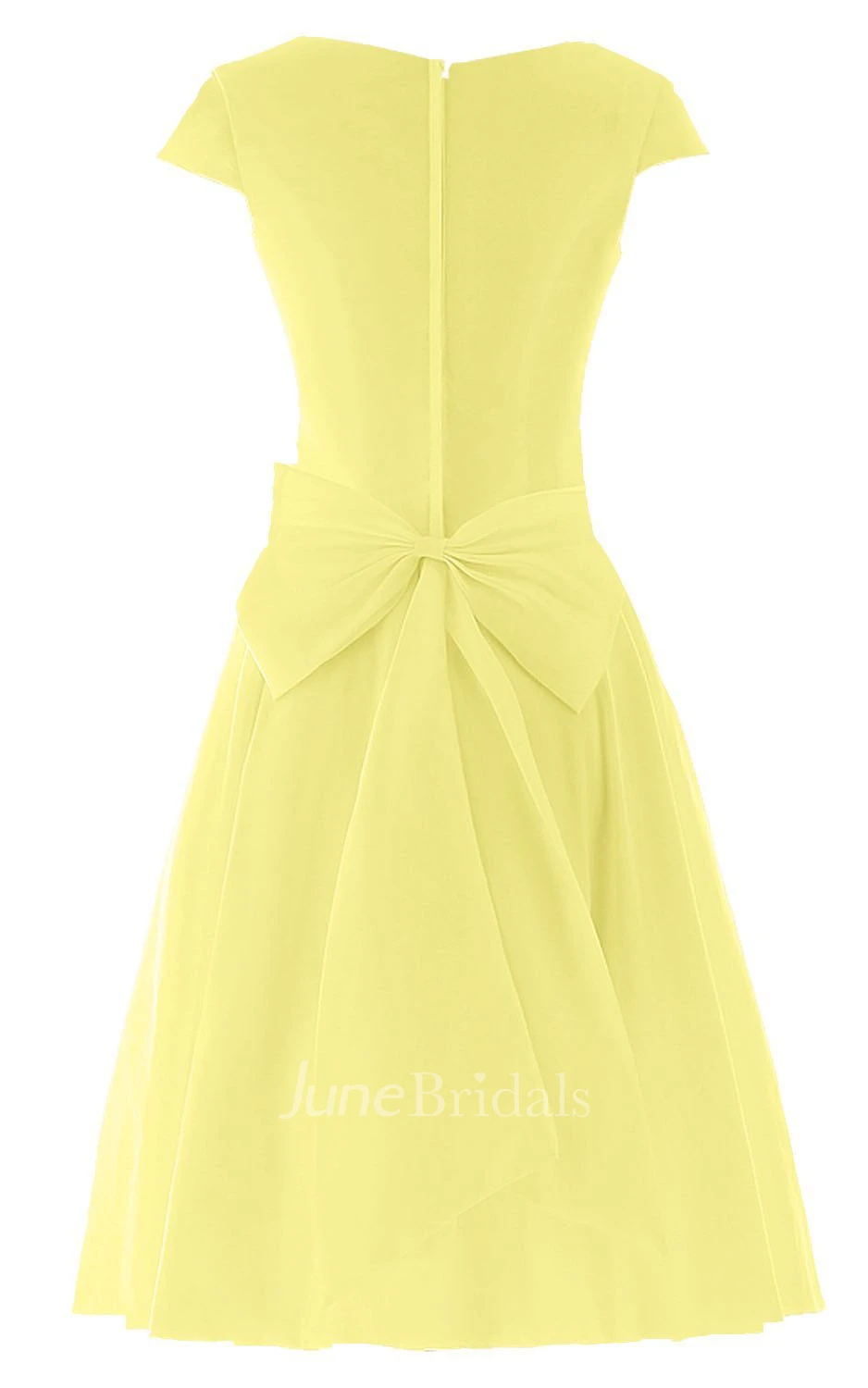 Short Sleeve Knee-length Pleated Chiffon Dress With Bowknot