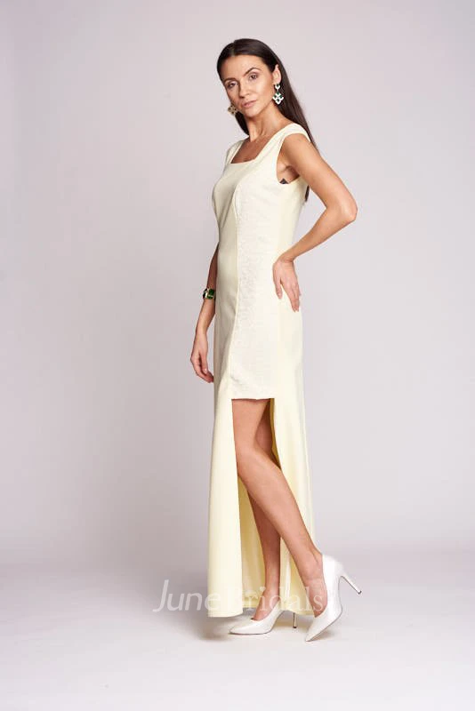 Modern A Line Sleeveless Jersey Square Neckline Floor-length Mother Dress with Split Front