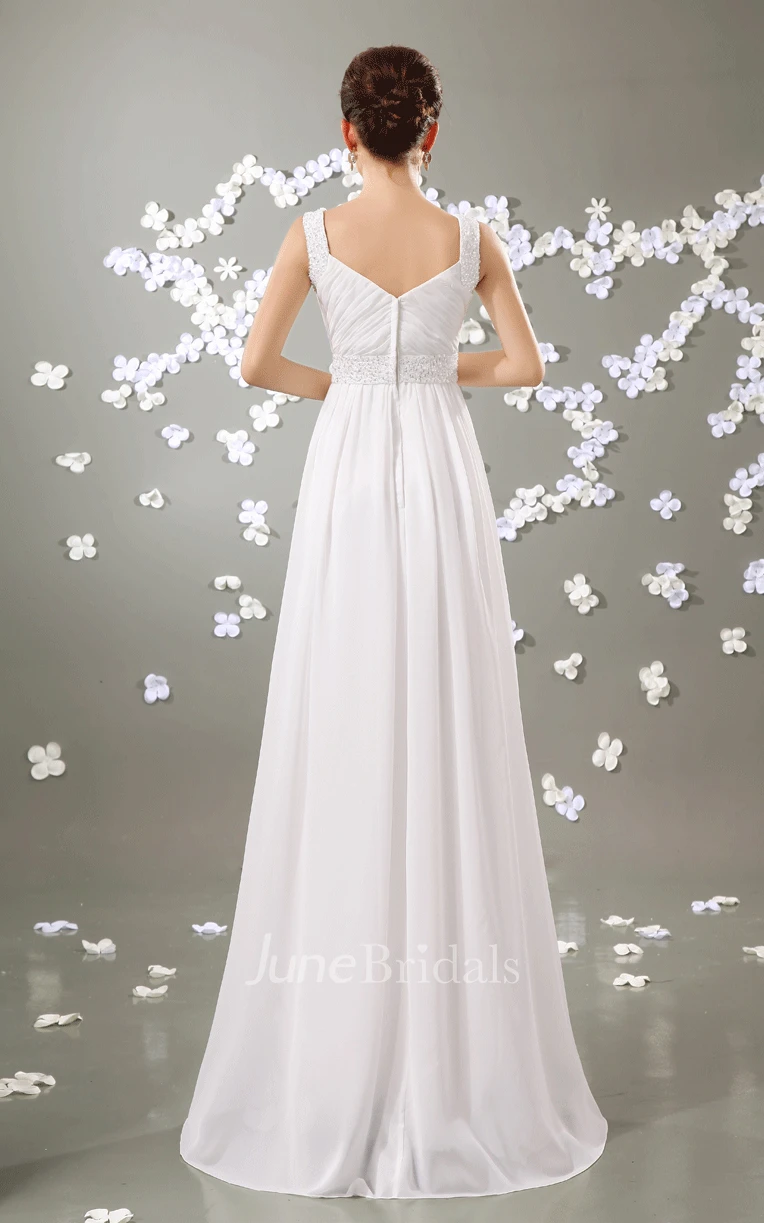 Strapless Empire Chiffon Pleated Gown With Beaded Straps