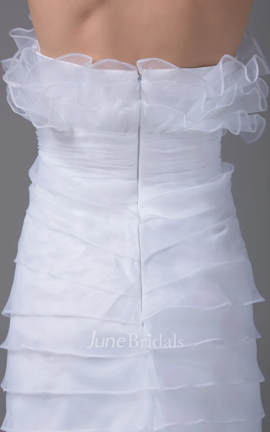 Strapless Organza Tiered Floor-Length Dress With Flower