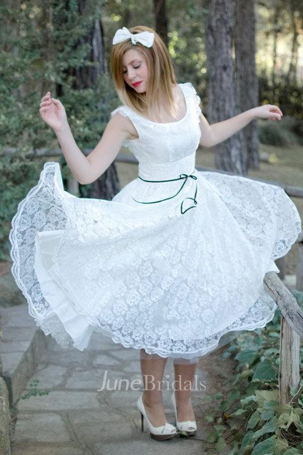 Short Mini Tea-Length Satin Lace Wedding Dress