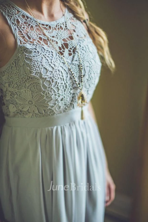 Modern Lace Illusion A-line Prom Dress Chiffon Zipper Floor-length