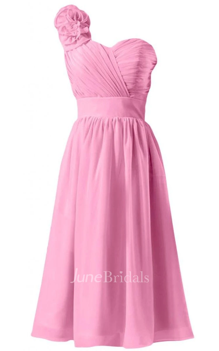 Floral One-shoulder Ruched Short Dress With Band