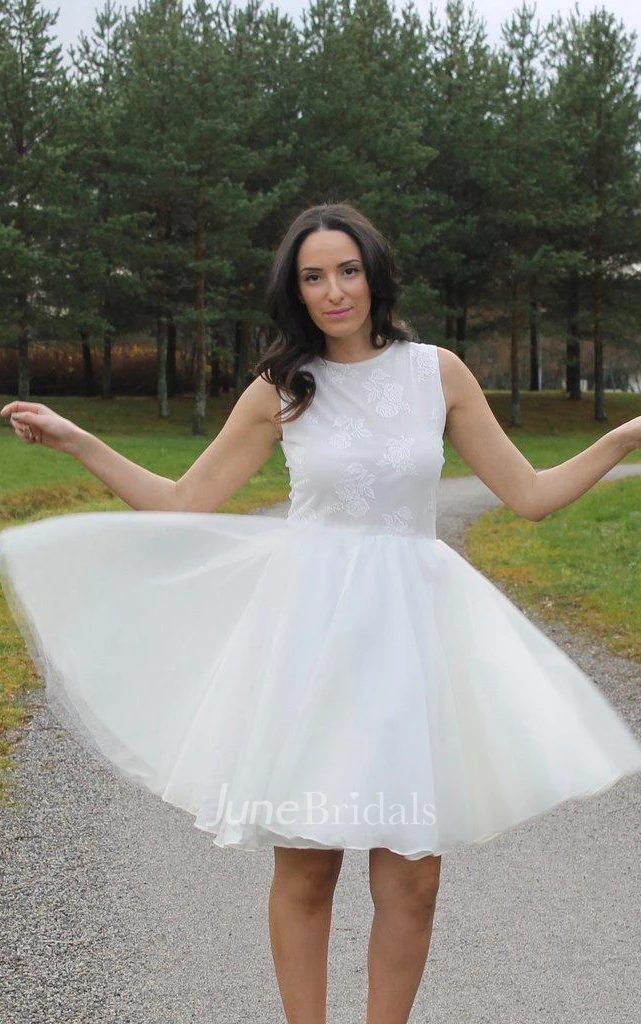 Sleeveless Tulle Short A-Line Dress With Illusion Back