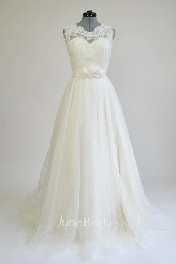 Tulle Satin Lace Low-V Back Wedding Dress