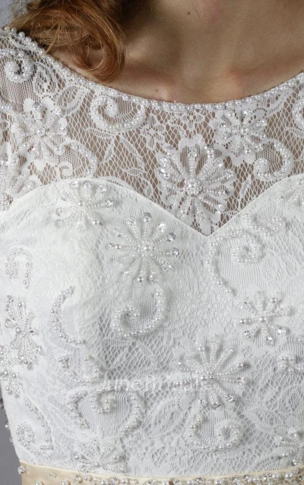 Full Lace Scoop Neck Sleeveless Long A-Line Wedding Dress With Crystal Beaded Waist