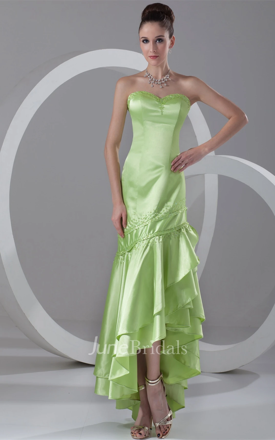 Sweetheart High-Low Tiered Dress with Beading and Draping