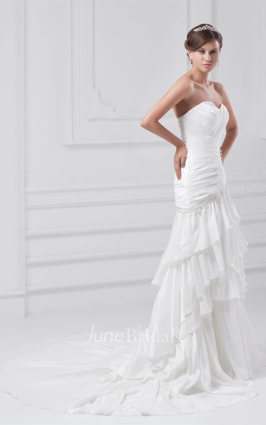 sweetheart mermaid chiffon gown with appliques and tiers
