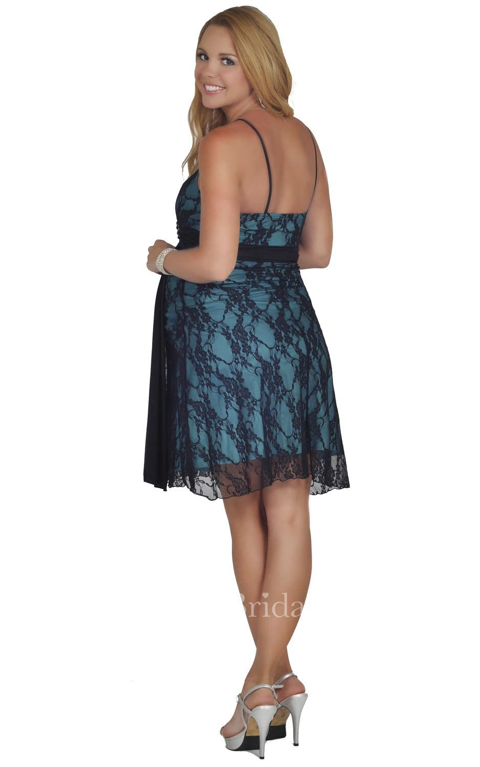 Sleeveless Spaghetti Strap Knee-length Lace Dress