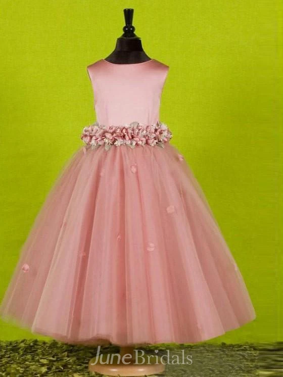A-line Princess Scoop Sleeveless Bowknot Floor-length Tulle Flower Girl Dresses