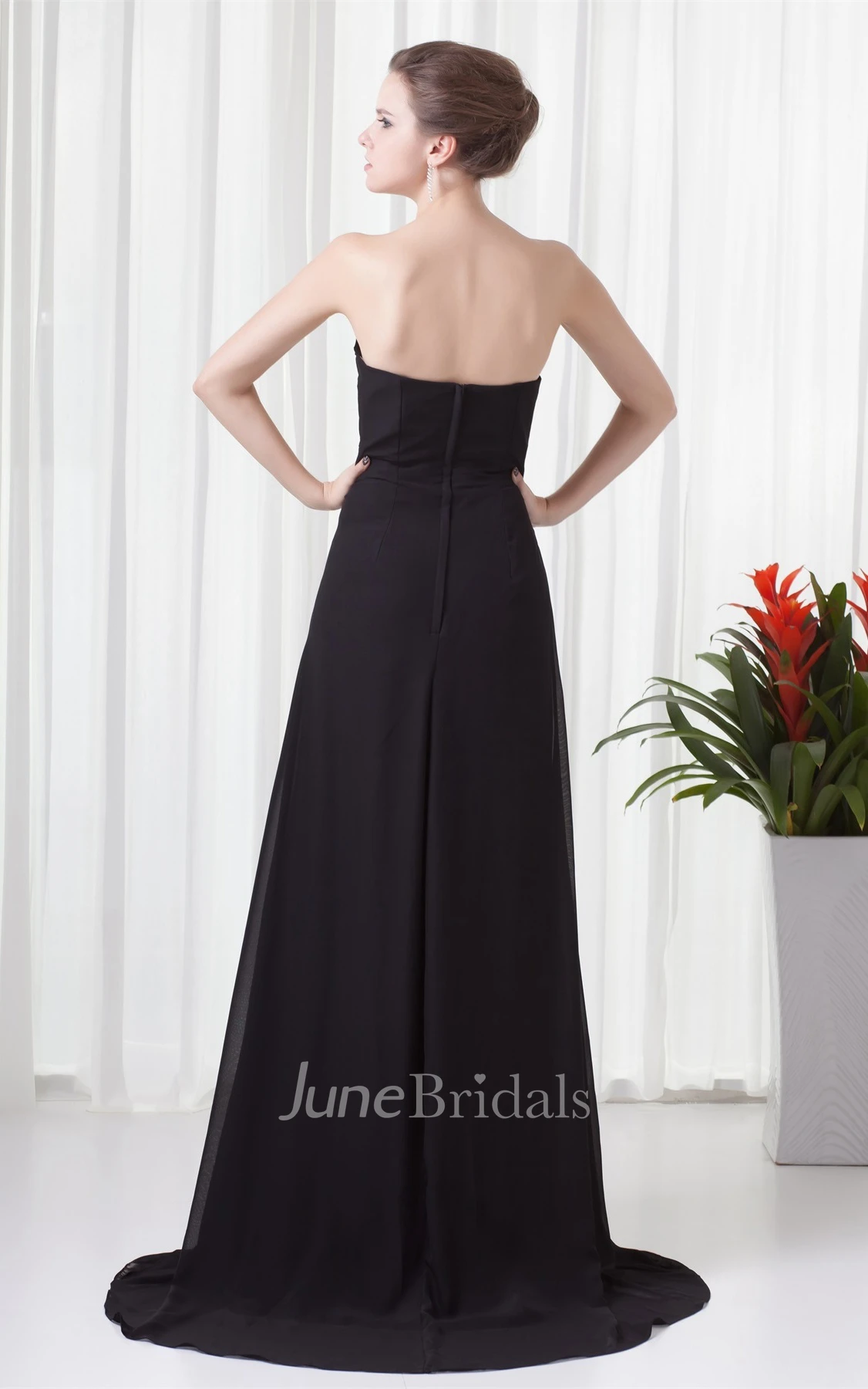 Strapless Chiffon Floor-Length Gown with Draping and Sweep Train
