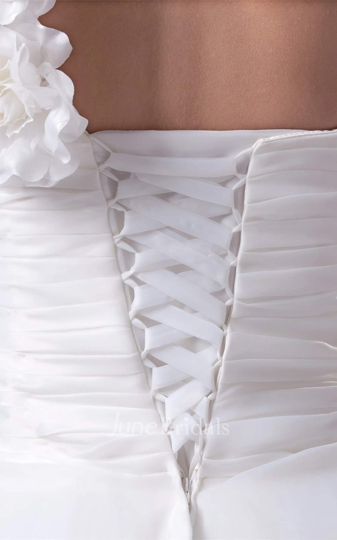 One-Shoulder Pick-Up A-Line Gown with Flower and Ruching