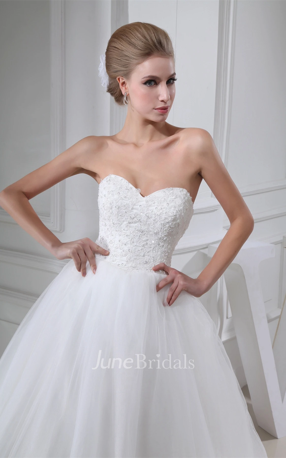 Sweetheart A-Line Ball Gown with Appliques and Tulle Overlay