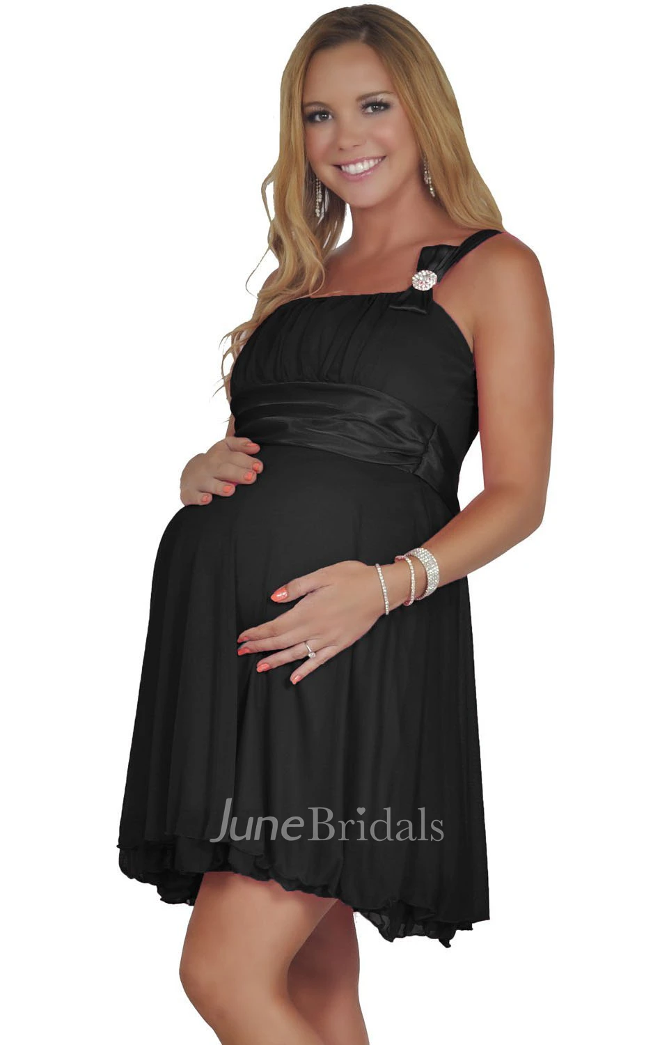 Sleeveless Short Pleated Layered Chiffon Maternity Dress