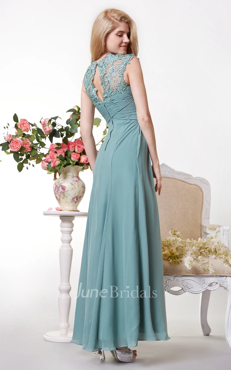 Illusion Cap Sleeves With Lace Chiffon A-line Gown
