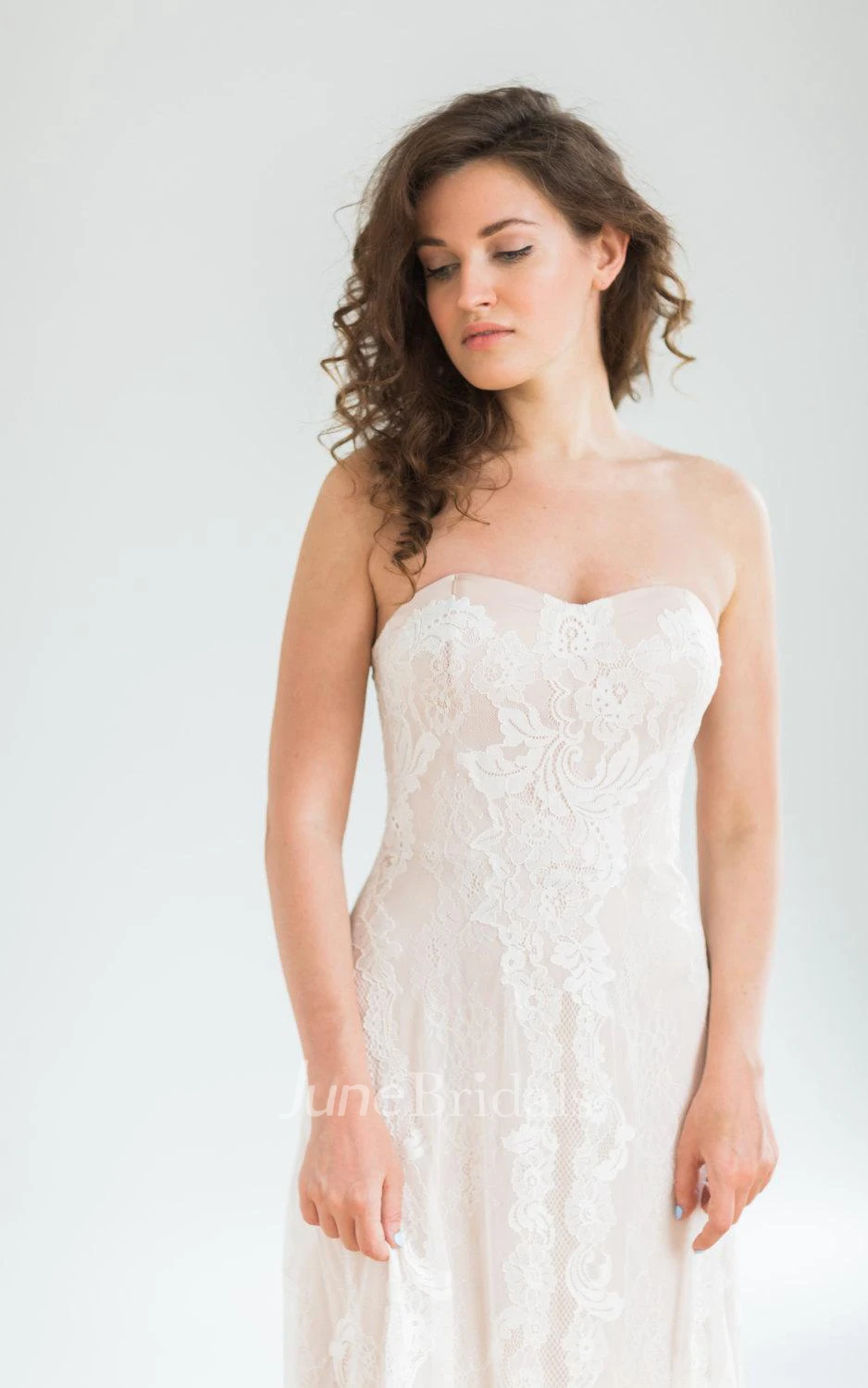 Sheath Strapped Lace Satin Weddig Dress