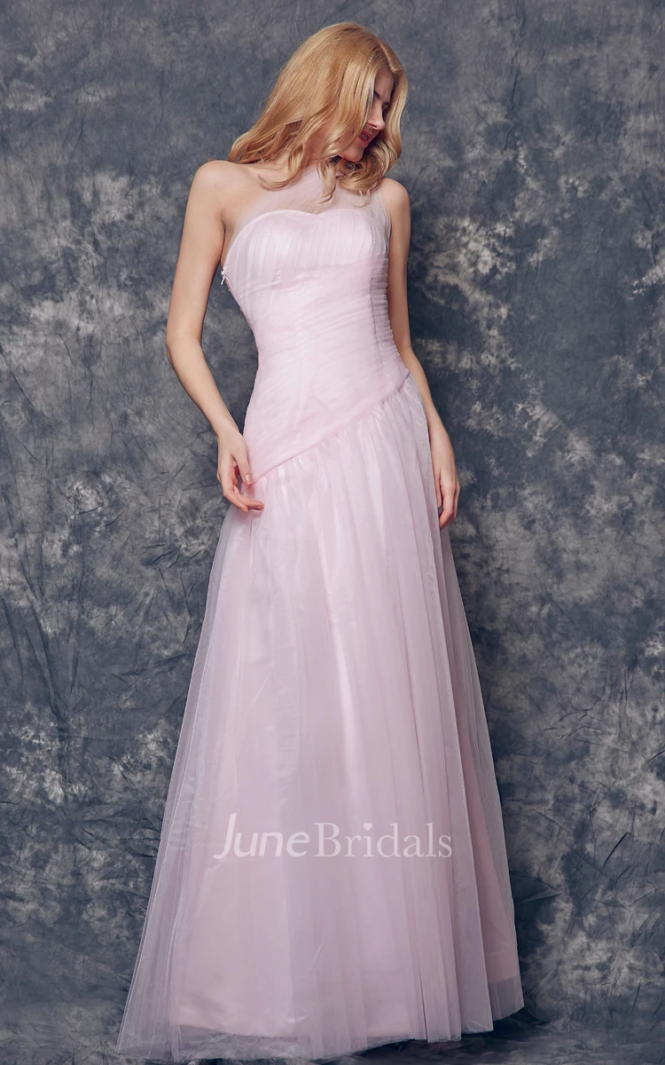 Noble One Shoulder A-line Long Tulle Dress With Pleats
